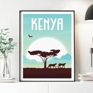 Kenya Travel Poster, Kenya Wall Art, Retro Travel Poster, Travel Wall Art, Kenyan Gift, African Wall Art, New Home Gift, Housewarming