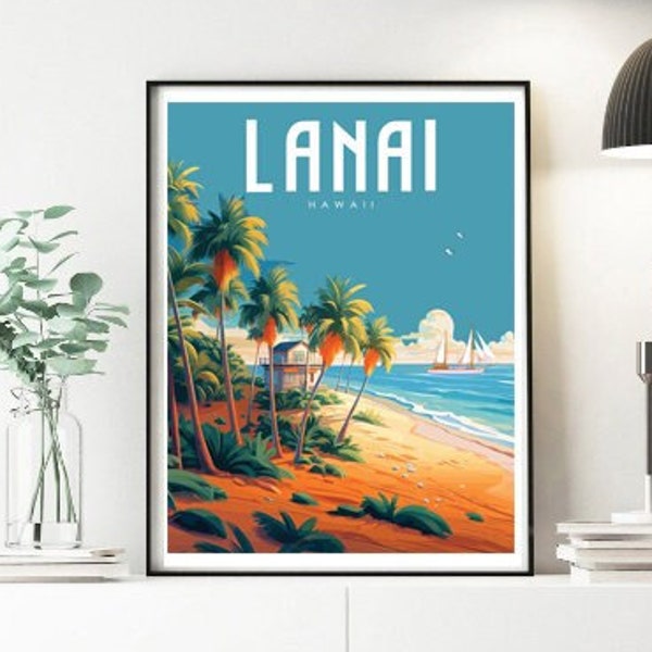 Lanai Poster, Lanai Hawaii, Hawaii Wall Art, Island Wall Art, Coastal Decor, Sailboat Art, Travel Poster, Hawaii Travel Poster
