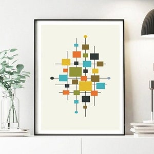 mid century wall art, mid century art, retro wall art, retro print, retro art print, geometric art, living room art
