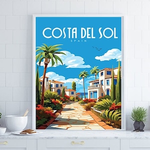 Costa Del Sol Wall Art, Costa Poster, Spain Wall Art, Costa Spain, Anniversary Gift, Travel Wall Art, Wedding Gift, Romantic Wall Art