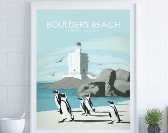 Boulders Beach Poster, Cape Town Poster, South Africa Poster, Africa Poster, Retro Poster, Coastal Wall Art, Wall Art Cape Town