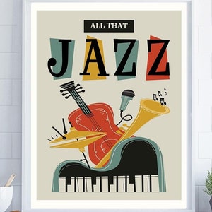 jazz poster, music poster, mid century decor, retro jazz poster, Jazz wall art, retro music wall art, music gift, music wall art