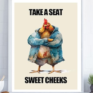 Funny Bathroom Wall Art, Take a Seat Sweet Cheeks Poster,  Funny Toilet Poster, Bathroom Wall Art, Funny Toilet Art, Loo Poster Funny