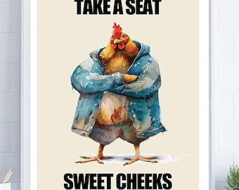 Funny Bathroom Wall Art, Take a Seat Sweet Cheeks Poster,  Funny Toilet Poster, Bathroom Wall Art, Funny Toilet Art, Loo Poster Funny