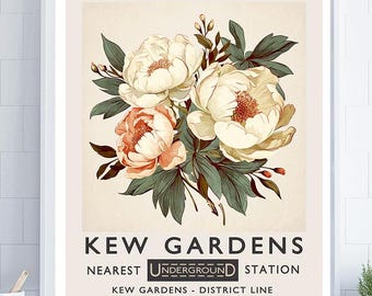 Kew Gardens print, vintage botanical poster, retro Kew Gardens poster, botanical wall art, vintage floral wall art, floral wall art