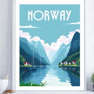 Norway Poster, Travel Poster, Norway Landscape, Scenic Art Print, Fjord Art, Adventure Decor, Travel Poster Norway, Mountain Poster