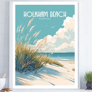 Holkham Beach Poster, Norfolk Poster, English Travel Poster, Retro Travel Poster, Travel Wall Art, Beach Poster