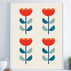 Mid Century Wall Art, Mid Century Modern Art, Retro Flower Print, Scandi Decor, Scandi Flower Print, Romantic Wall Art, Bedroom Decor