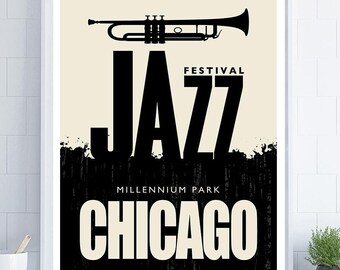jazz poster, chicago poster, music poster, mid century decor, retro jazz poster, Jazz wall art, jazz gift, music wall art, scandi wall art