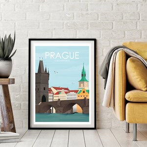 Prague Travel Poster, Retro Travel Poster, Prague Poster, Travel Poster, Travel Wall Art, Wedding Gift, Housewarming Gift, Leaving Gift image 2