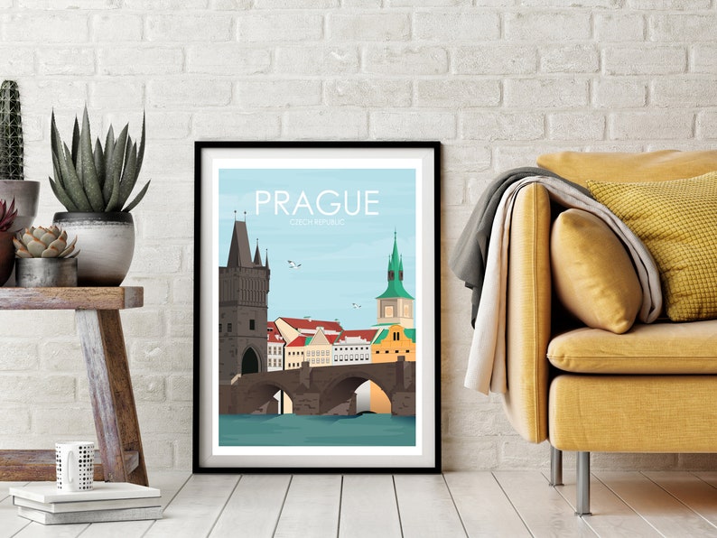 Prague Travel Poster, Retro Travel Poster, Prague Poster, Travel Poster, Travel Wall Art, Wedding Gift, Housewarming Gift, Leaving Gift image 2