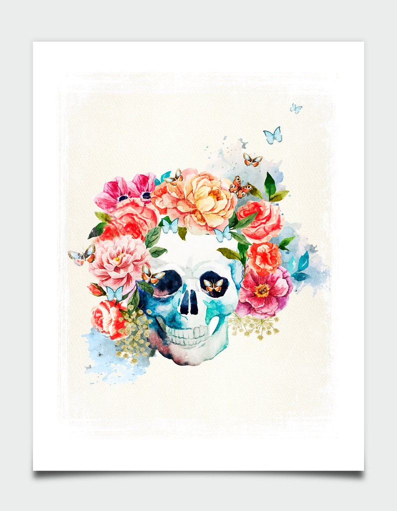 Skull Art Print Watercolor Skull Print Floral Skull Print | Etsy