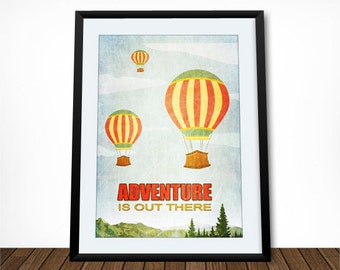 Adventure is Out There, Adventure Quote, Hot Air Balloon Print, Nursery Art, Graduation Gift, Inspirational Quote, Motivational Art,