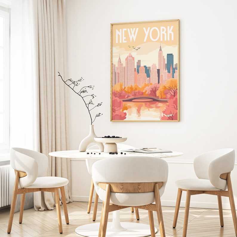 New York Poster, Manhattan Print, Retro Poster, Gift New York, Travel