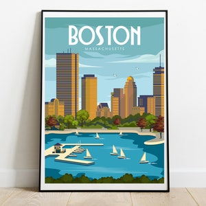 Boston Print, Boston Poster, Massachusetts Print, Boston Wall Art, Travel Wall Art, Retro Wall Art,  Boston Poster, Housewarming Gift