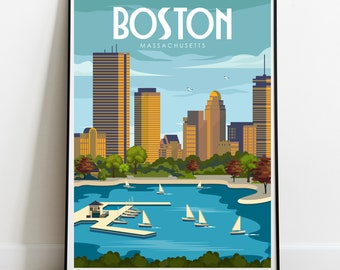 Boston Print, Boston Poster, Massachusetts Print, Boston Wall Art, Travel Wall Art, Retro Wall Art,  Boston Poster, Housewarming Gift