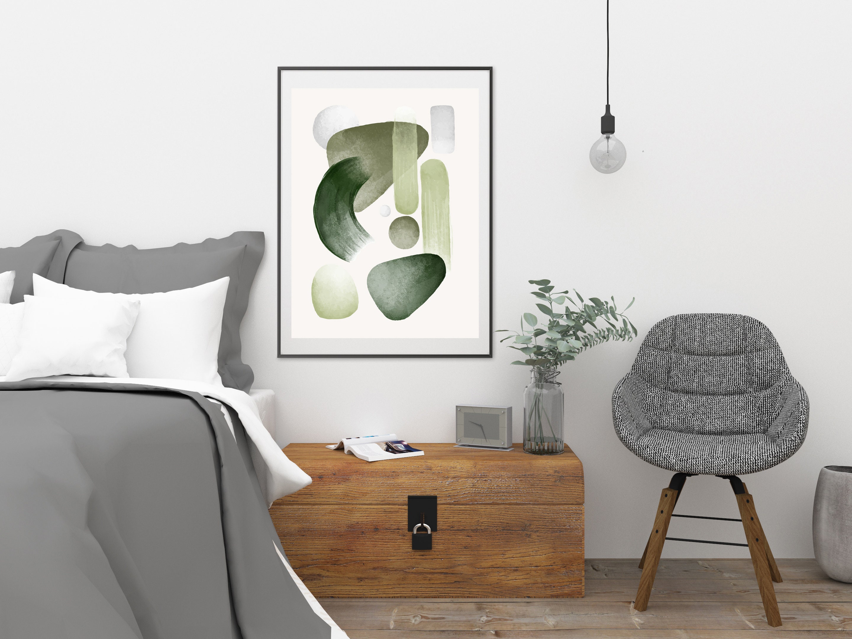 Set of 2 Art Prints Green Wall Art Abstract Wall Art Living Etsy UK