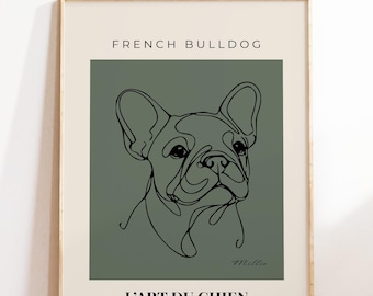 French Bulldog Print, Custom Dog Name Wall Art, Minimalist Line Drawing, Frenchie Poster, Pet Portrait Gift