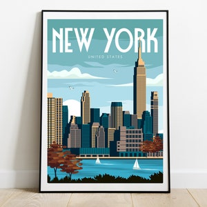 New York Poster, New York Travel Poster, United States Poster, Travel Wall Art, Retro Wall Art, Housewarming Gift, Large Wall Art