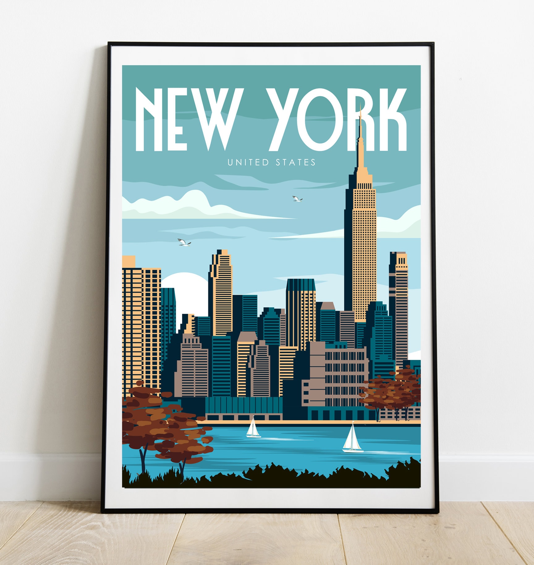 New York Poster, New York Travel Poster, United States Poster, Travel Wall  Art, Retro Wall Art, Housewarming Gift, Large Wall Art