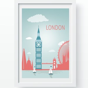 London Poster, Gift UK, Travel Poster, Travel Gift, City Poster, Architecture Wall Art, Retro Travel Poster, Dorm Room Poster