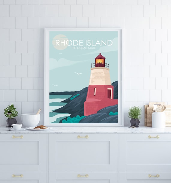 Rhode Island Poster, Newport Rhode Island, Coastal Wall Art, Retro Travel Poster, Travel Poster, Travel Gift, City Poster, Wedding Gift