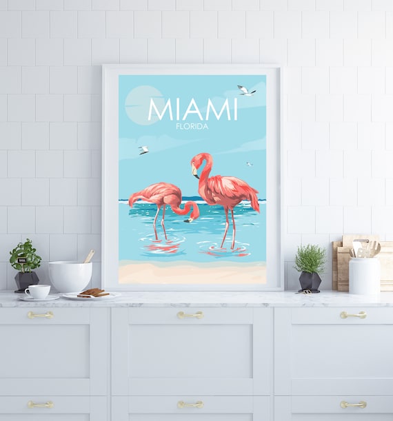 Miami Travel Poster,  Florida Poster, Retro Travel Poster, Travel Poster, Travel Gift, City Poster, Wedding Gift, Coastal Wall Art