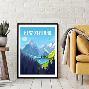 New Zealand Poster, New Zealand Wall Art, Coastal Wall Art, Travel Wall Art, Travel Poster, Retro Travel Poster, New Zealand Gift bild 5