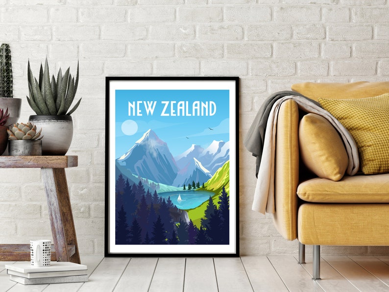 New Zealand Poster, New Zealand Wall Art, Coastal Wall Art, Travel Wall Art, Travel Poster, Retro Travel Poster, New Zealand Gift bild 5