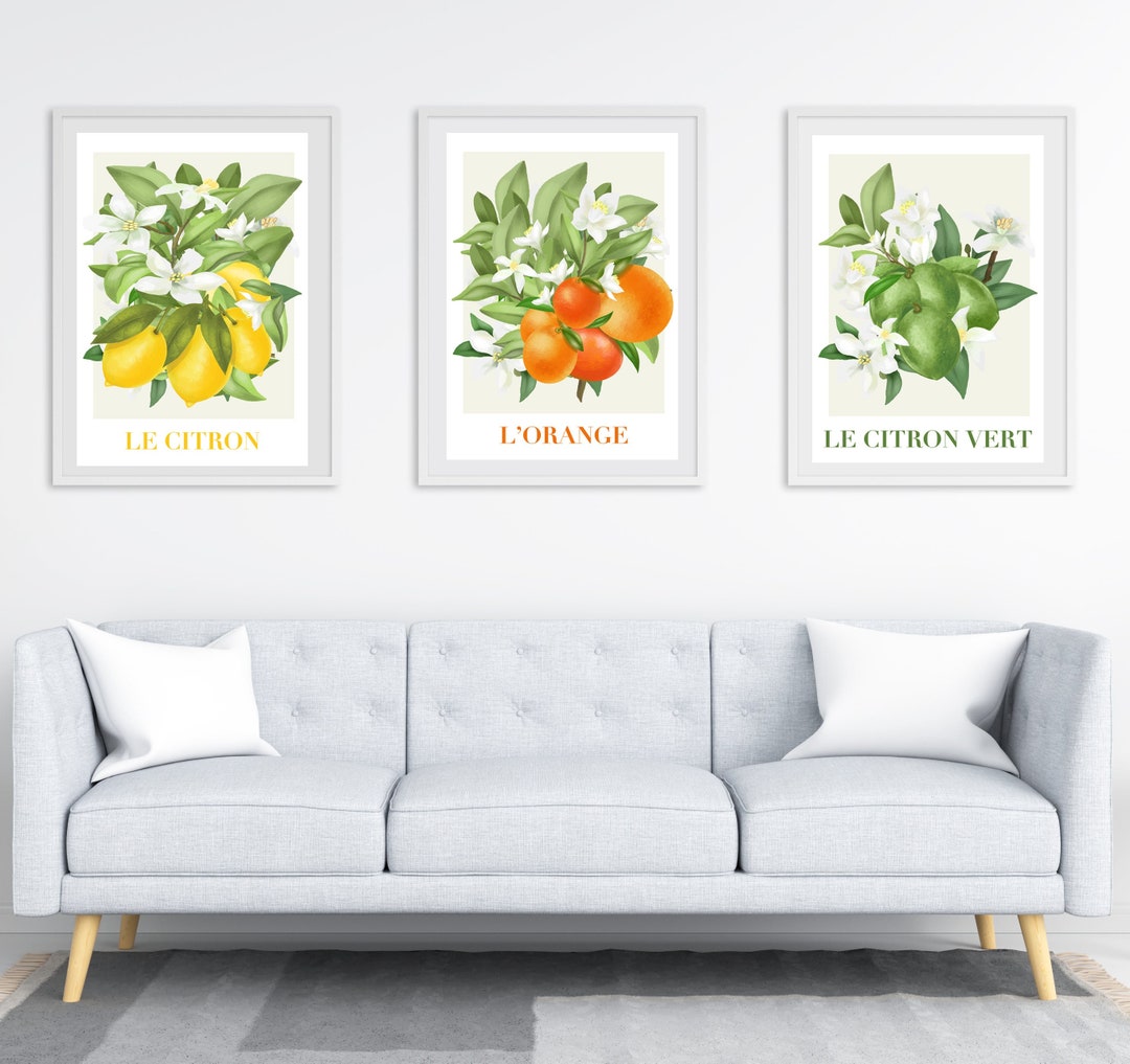 Set of 3 Citrus Fruit Wall Art, Kitchen Wall Art, Kitchen Poster