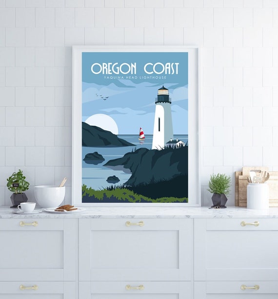 Oregon Poster, Oregon Wall Art, Yaquina Head Lighthouse, Travel Wall Art,  New Home Gift, Dorm Decor, Gift for Traveller, Oregon Coast