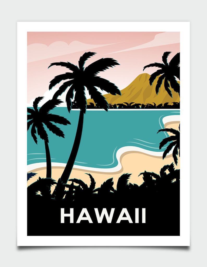 Hawaii Poster Retro Hawaii Travel Print Retro Poster Hawaii - Etsy