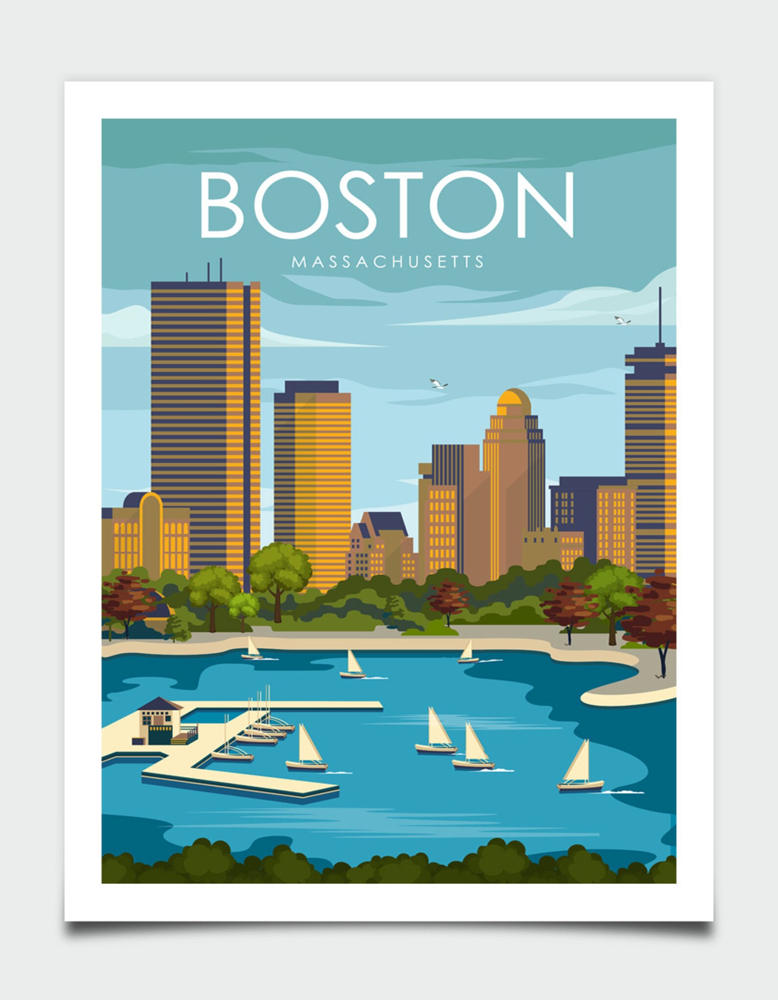 Boston Print Boston Poster Massachusetts Print Boston Wall Etsy