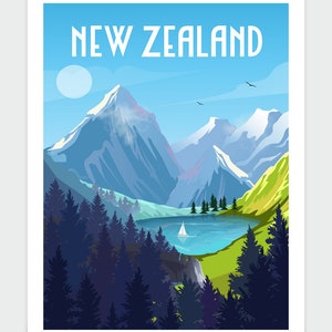 New Zealand Poster, New Zealand Wall Art, Coastal Wall Art, Travel Wall Art, Travel Poster, Retro Travel Poster, New Zealand Gift bild 2