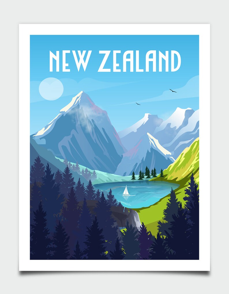 New Zealand Poster, New Zealand Wall Art, Coastal Wall Art, Travel Wall Art, Travel Poster, Retro Travel Poster, New Zealand Gift bild 2