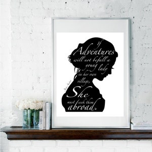 Jane Austen Quote, Inspirational Quote, Literary Print, Black & White Art, Dorm Room Decor, Leaving Gift, Gift for Daughter, Girly Gift