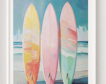 Pastel Surfboard Print: Coastal Beach House Decor, Nursery Wall Art