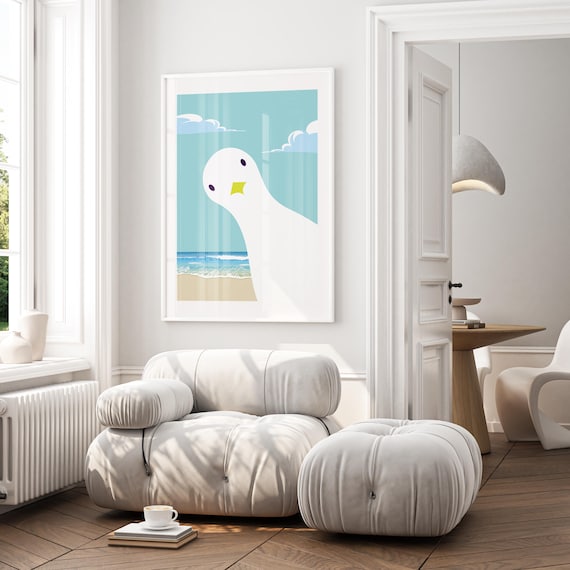 Seagull Wall Art, Funny Wall Art, Bird Poster, Coastal Nursery, Bathroom Decor, Coastal Decor, Seagull Poster, Beach Wall Art
