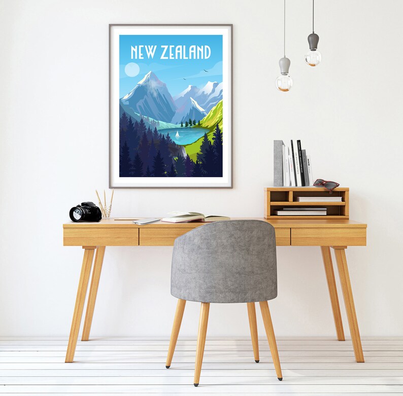 New Zealand Poster, New Zealand Wall Art, Coastal Wall Art, Travel Wall Art, Travel Poster, Retro Travel Poster, New Zealand Gift bild 6