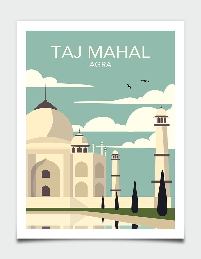Taj Mahal Travel Poster Taj Mahal Wall Art Agra Wall Art Etsy