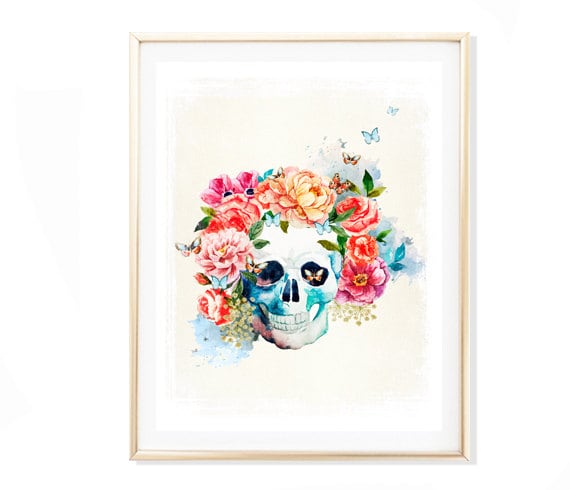 Skull Art Print Watercolor Skull Print Floral Skull Print | Etsy