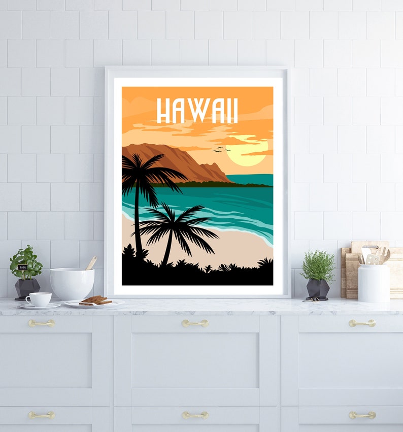 Hawaii Poster, Hawaii Wall Art, Travel Poster, Retro Travel Poster, Hawaii Print, Retro Poster, Coastal Decor, New Home Gift image 1