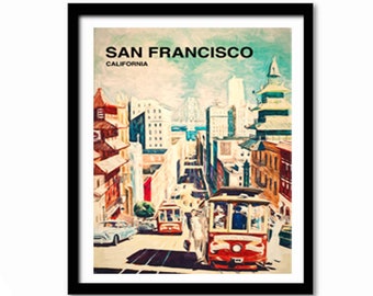 San Francisco Poster, San Francisco Decor, Travel Poster, Retro Wall Art, San Francisco Gift, California Poster, American City Print