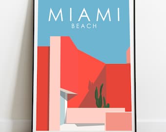 Miami Travel Poster, Miami Beach Poster, Retro Travel Poster, Travel Wall Art, Art Deco Wall Art, Retro Wall Art, Colourful Wall Art