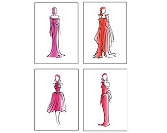 Set of 4 Fashion Illustrations, Fashion Posters, Watercolor Illustrations, Dorm Room Decor, Art for Girl, Fashion Wall Decor