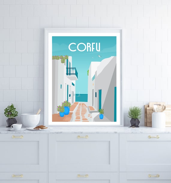 Corfu Poster, Corfu Wall Art, Greek Islands Poster, Greek Poster, Greek Wall Art, Beach Decor, Beach House Decor, Coastal Wall Art
