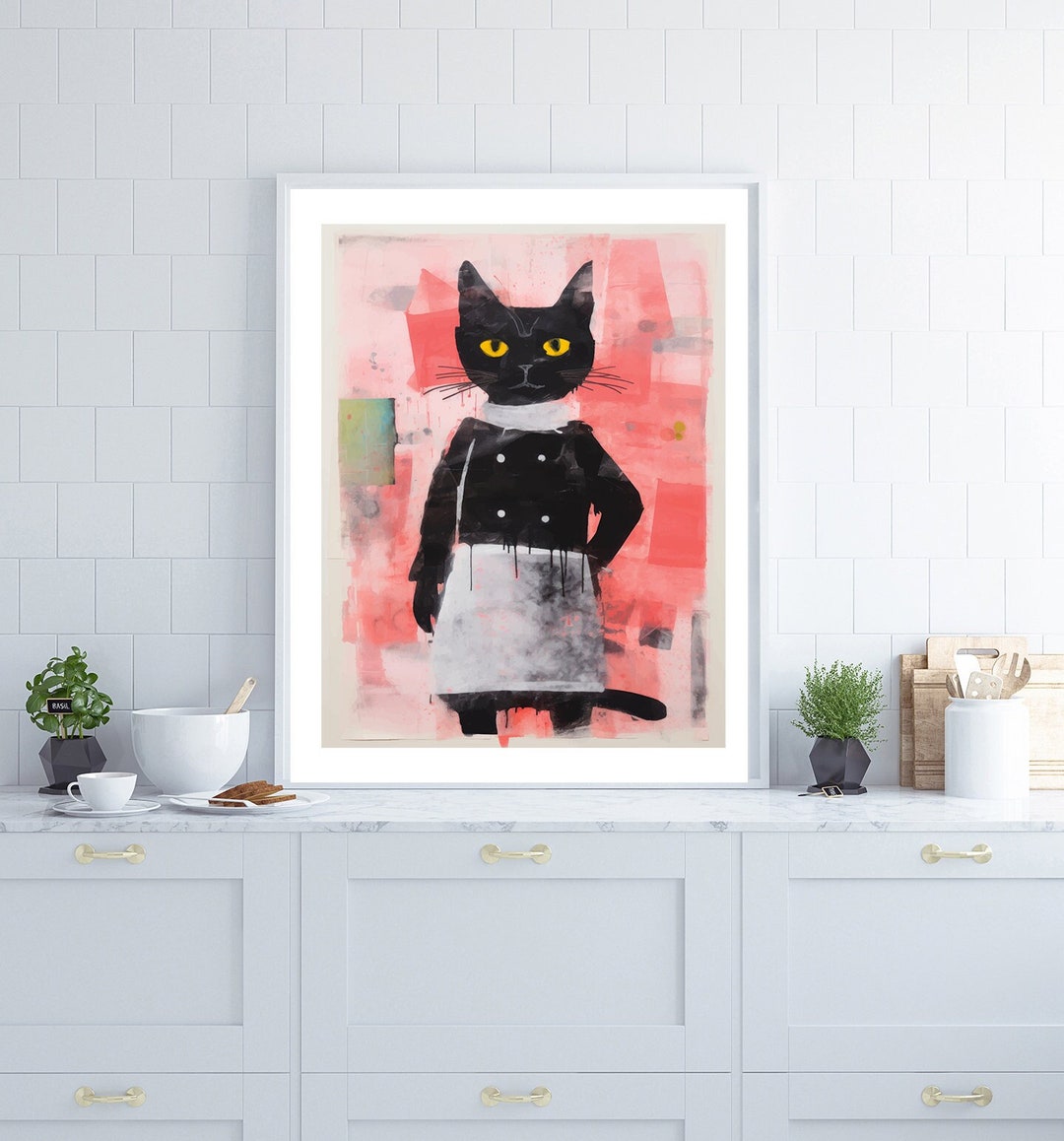 black cat chef art print: boho kitchen cooking poster... Chef Cat Poster, Cat Poster, Fun Cat Wall Art, Chef Poster, Kitchen ...