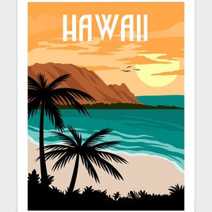 Hawaii Poster, Hawaii Wall Art, Travel Poster, Retro Travel Poster, Hawaii Print, Retro Poster, Coastal Decor, New Home Gift image 2