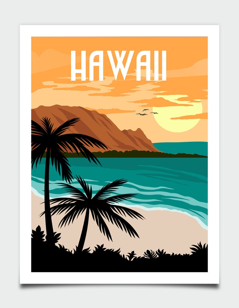 Hawaii Poster, Hawaii Wall Art, Travel Poster, Retro Travel Poster, Hawaii Print, Retro Poster, Coastal Decor, New Home Gift image 2