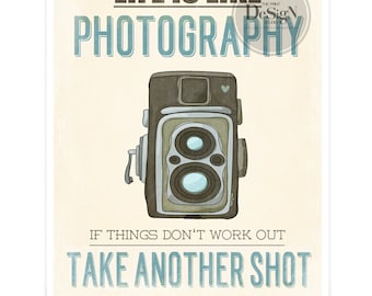 Life is Like Photography, Photography Print, Camera Poster, Photograpy Quote, Gift for Photographer, Retro Poster, Inspirational Quote